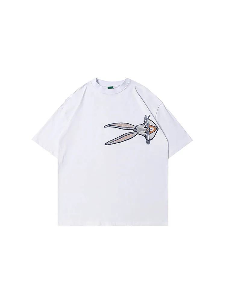 Men'S Flowy Cotton T-Shirts With Rabbit Embroidery