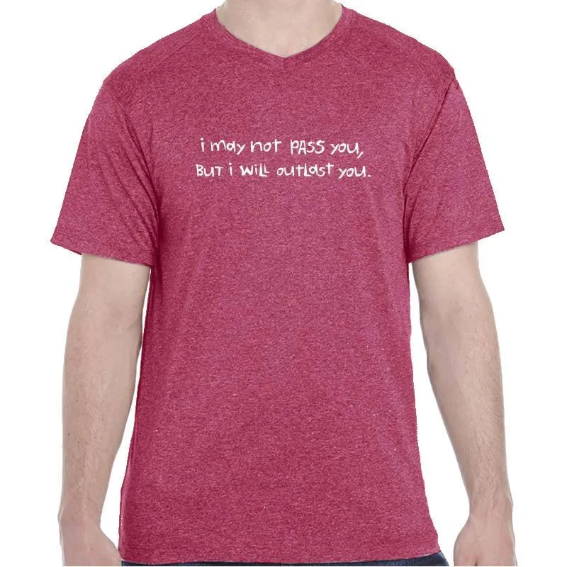 Men's Heathersoft Tech Short Sleeve Shallow V - "I May Not Pass You, But I Will Outlast You"