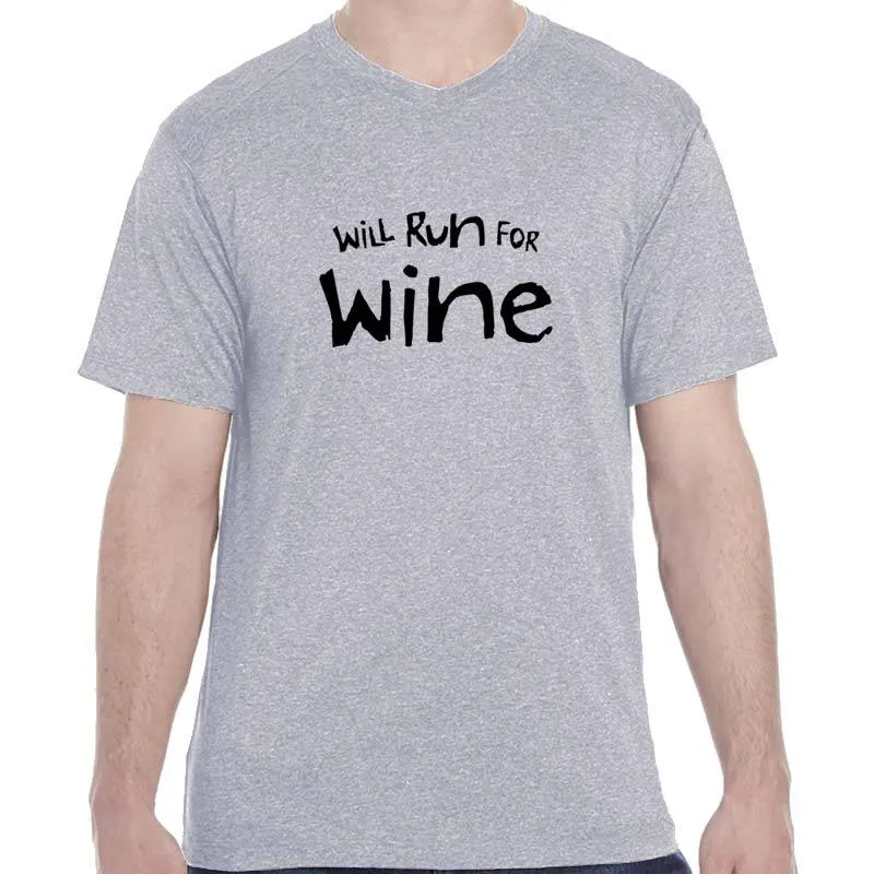 Men's Heathersoft Tech Short Sleeve Shallow V - "Will Run For Wine"