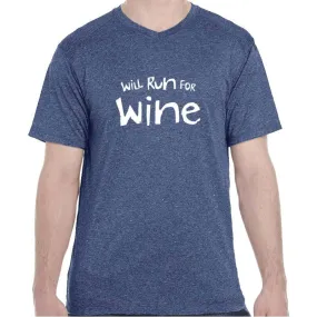 Men's Heathersoft Tech Short Sleeve Shallow V - "Will Run For Wine"