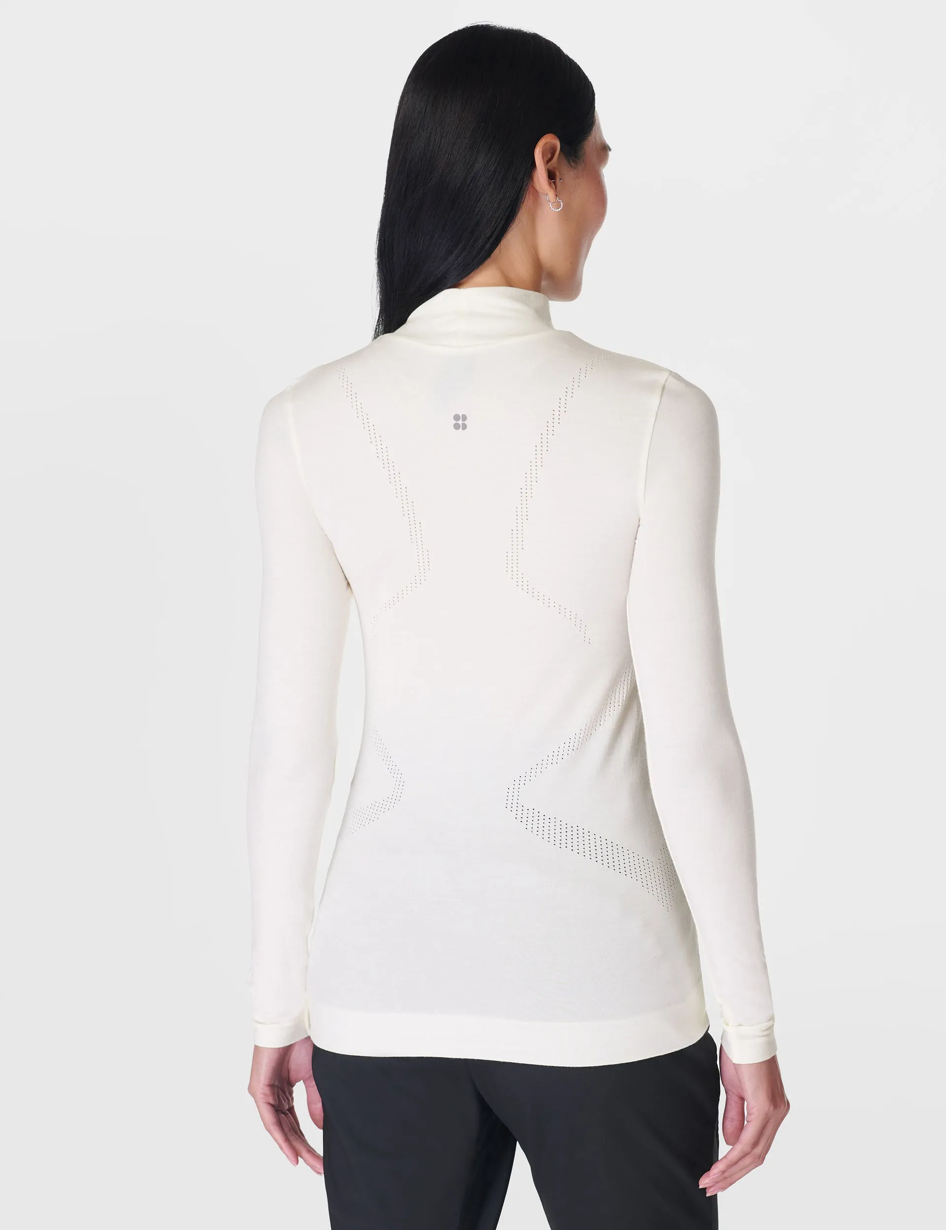 Merino Blend Turtle Neck Base Layer Top - Studio White