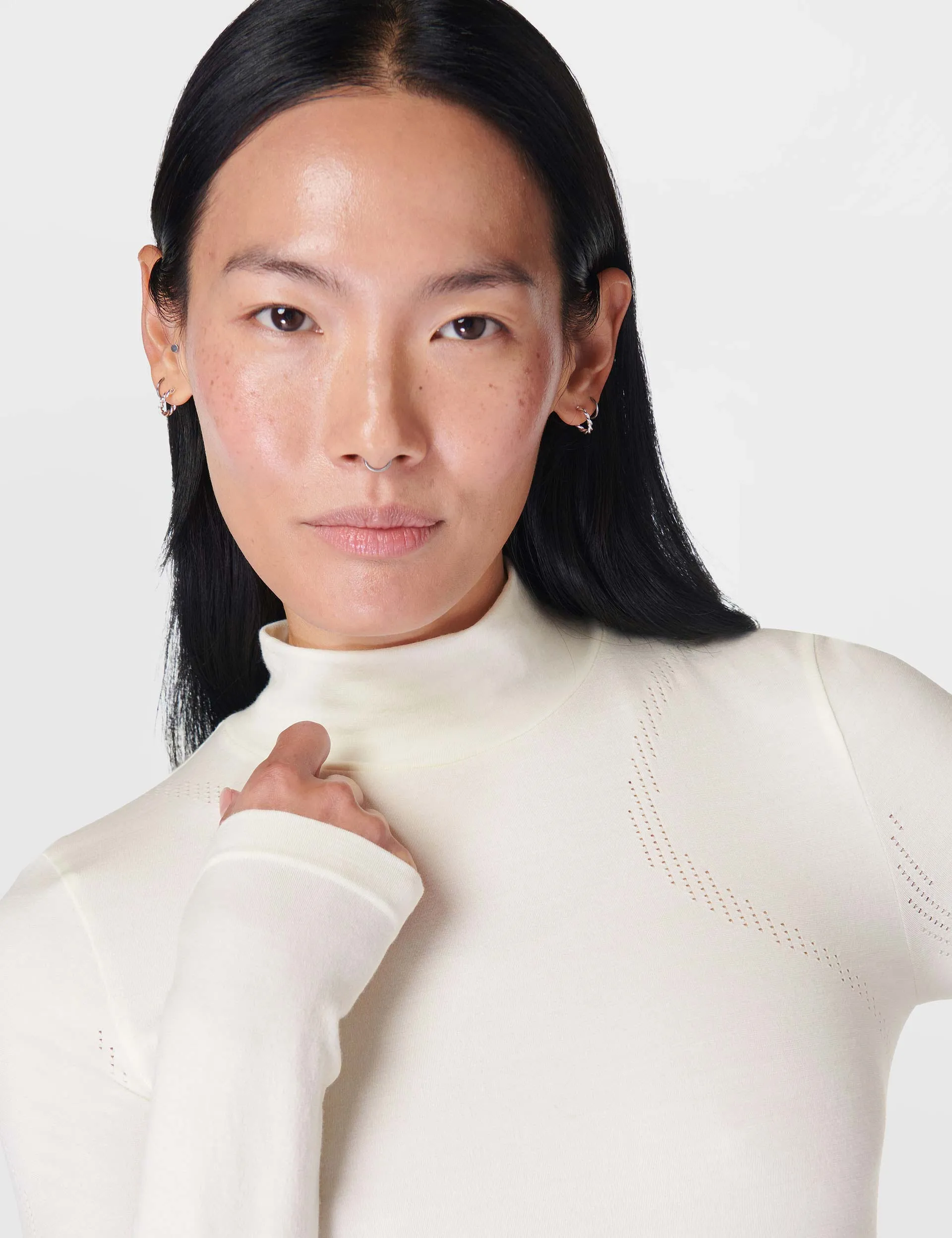 Merino Blend Turtle Neck Base Layer Top - Studio White