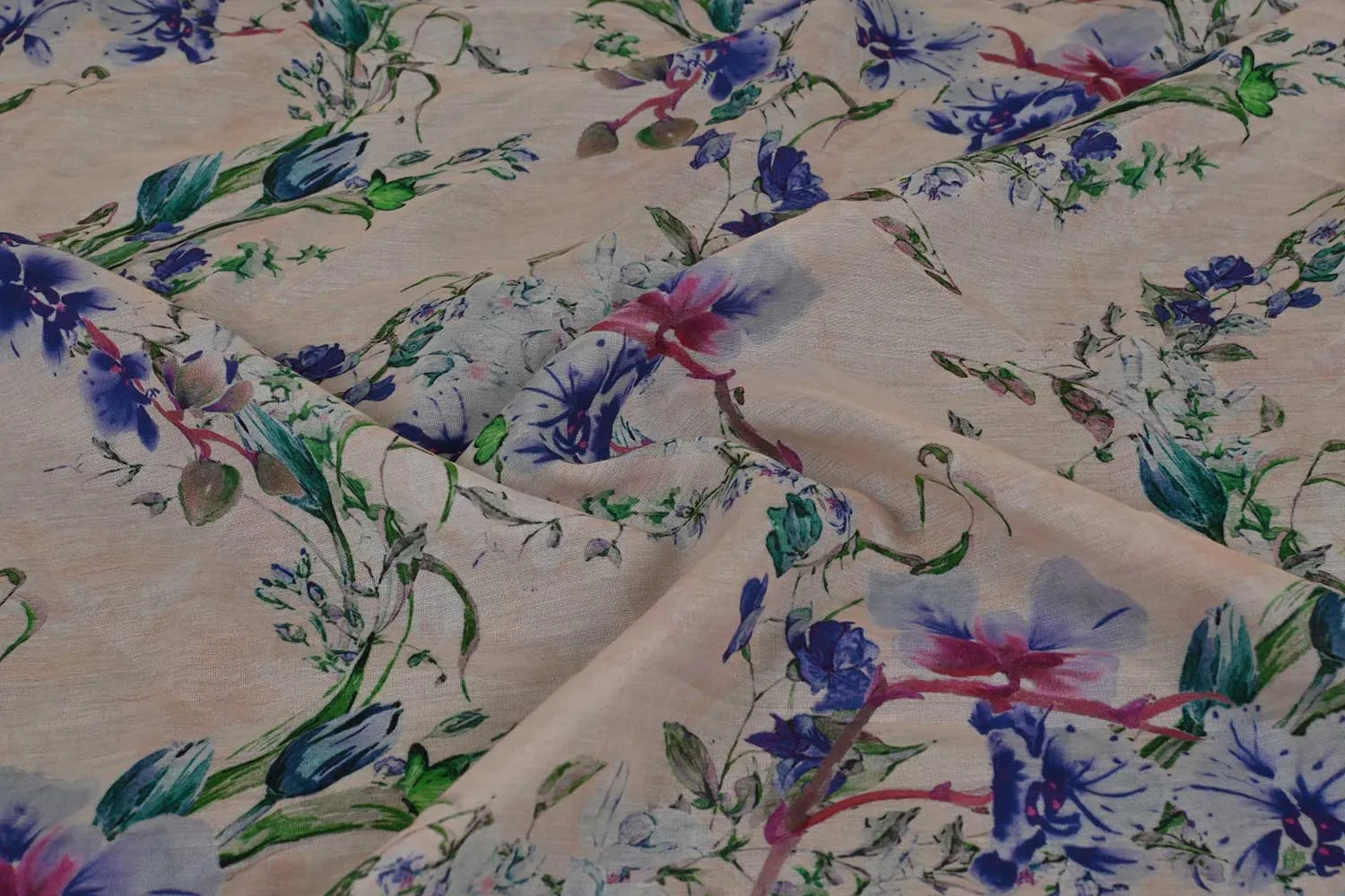 Multicolor Floral Plain Printed Cotton Silk Fabric