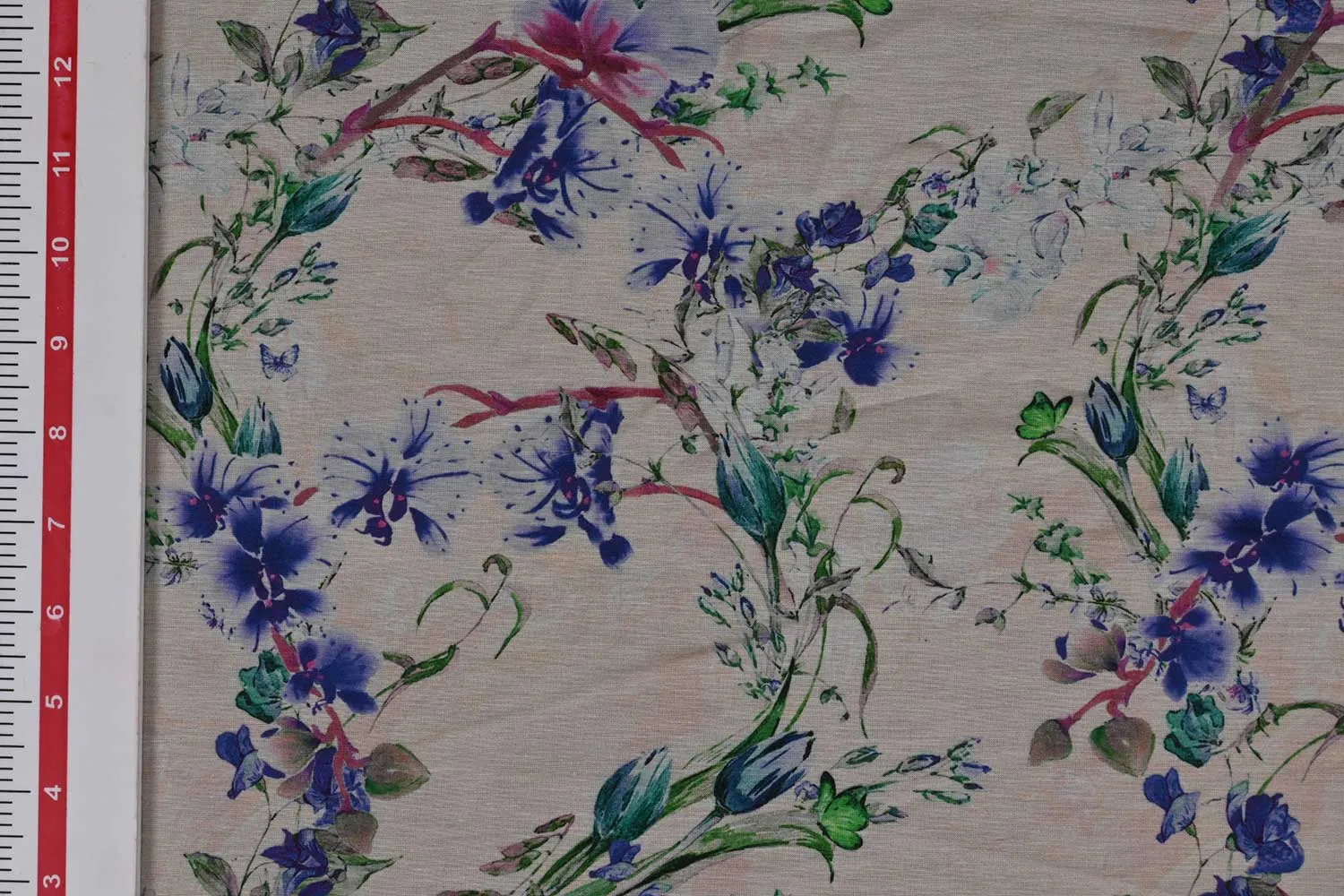 Multicolor Floral Plain Printed Cotton Silk Fabric