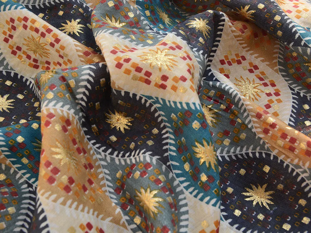 Multicolor Waves Premium Modal Chanderi Silk Fabric