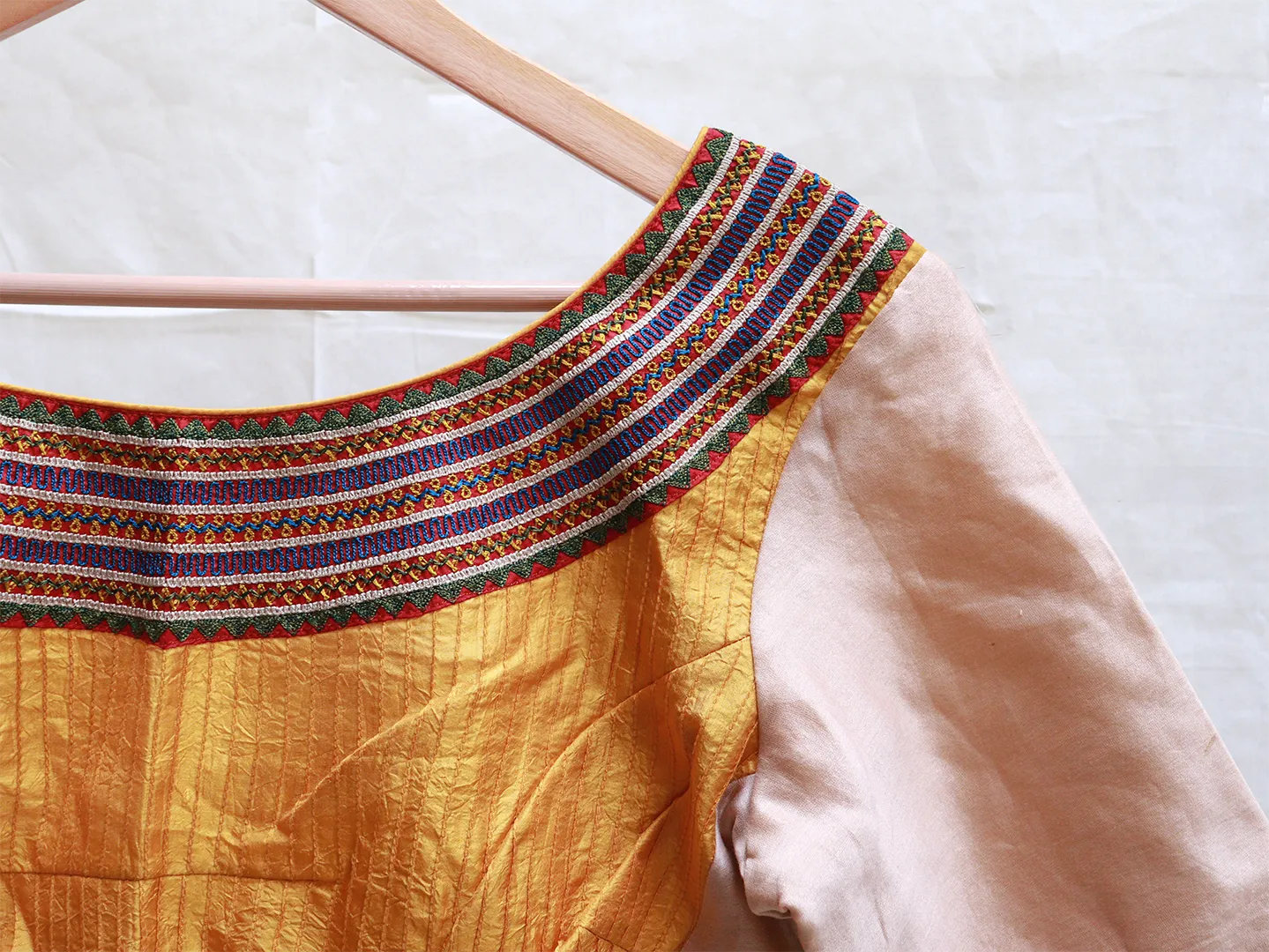 Mustard Karnataka silk, Hand embroidery blouse