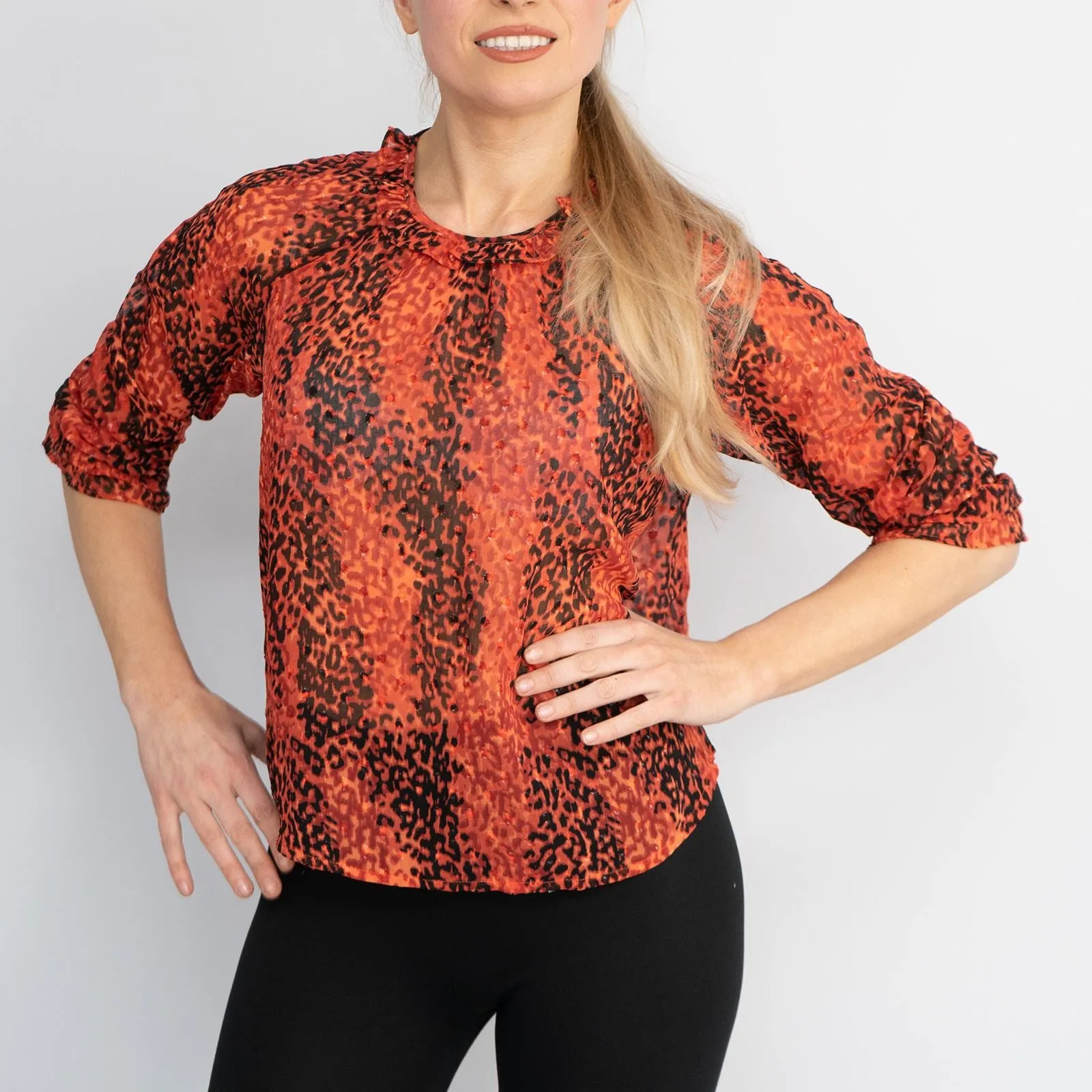 Next Red Leopard Print Lightweight 3/4 Sleeve Tops