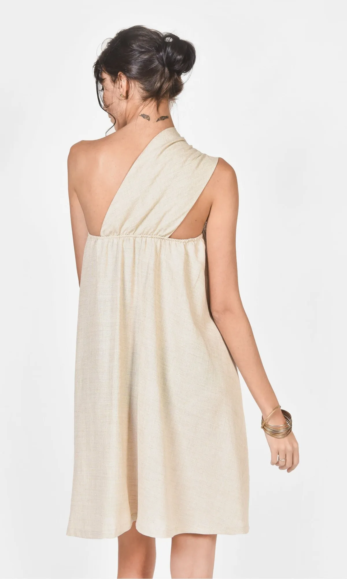 One Shoulder Mini Linen Dress