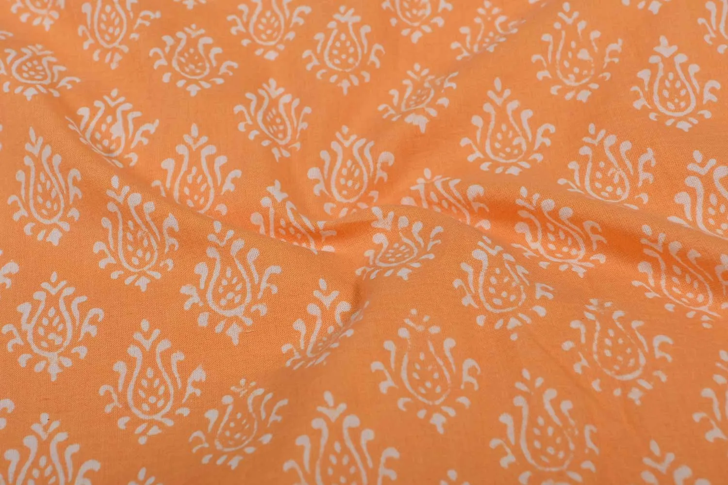 Orange & White Traditional Cotton Cambric Fabric