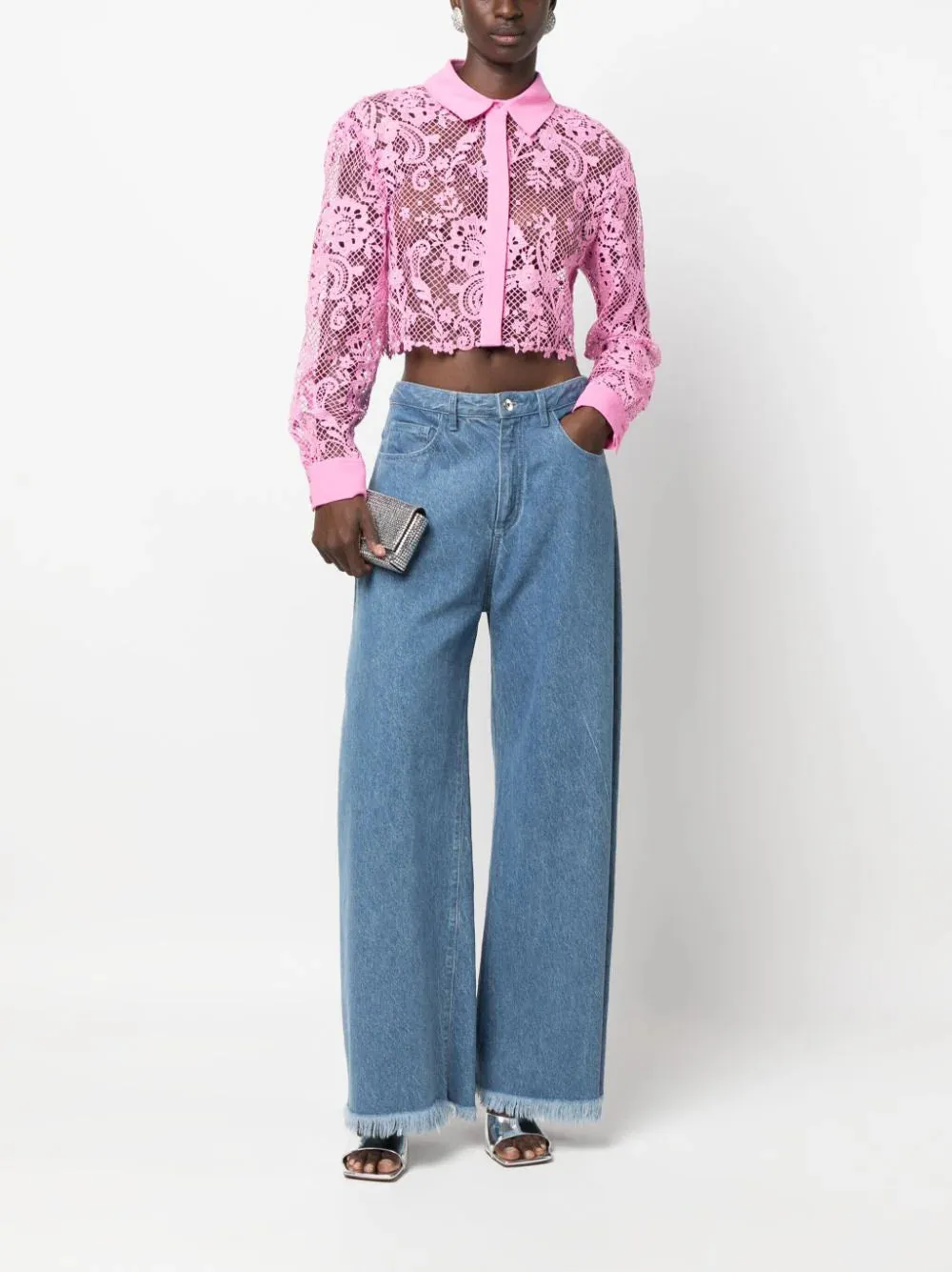 Pink Lace Cropped Shirt