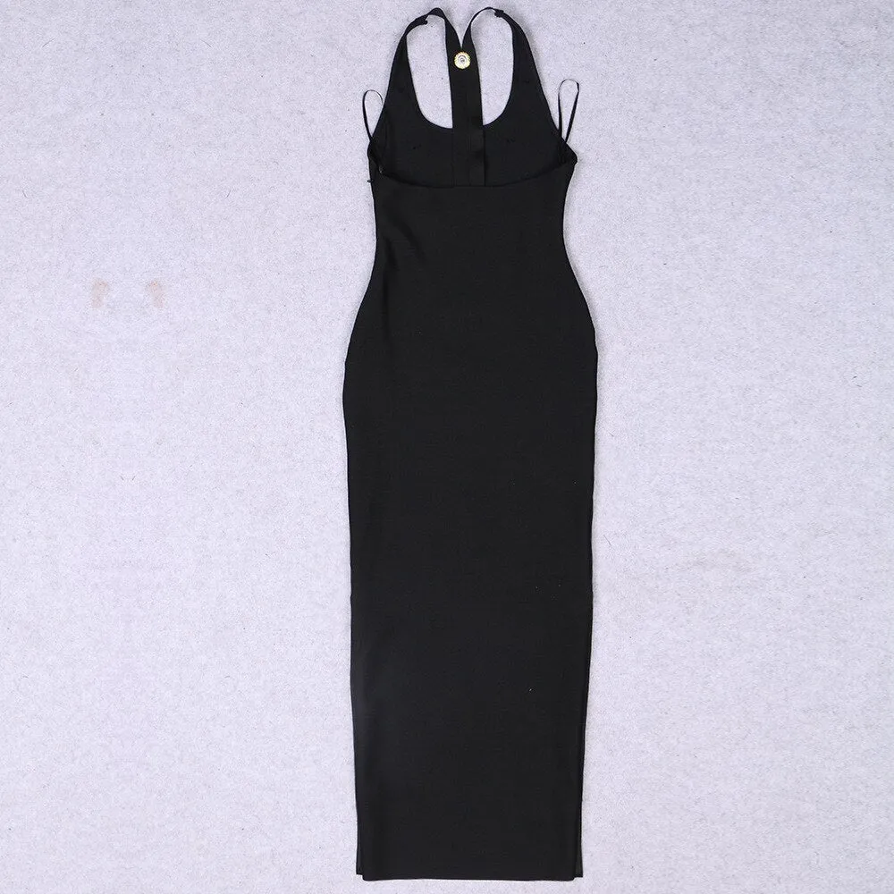 Pre Order:  Metal Button Maxi Bandage Dress