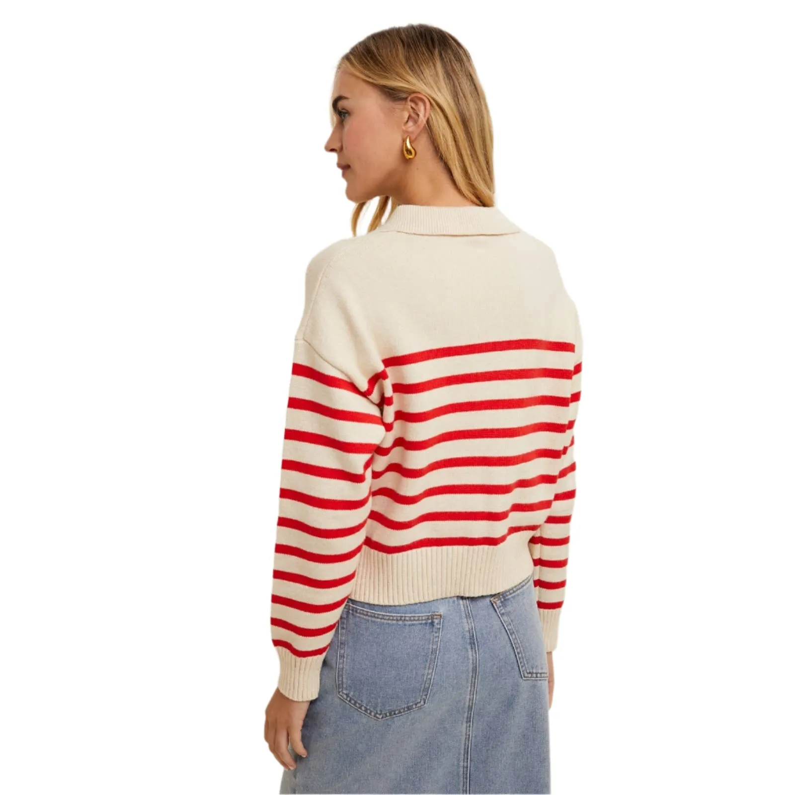 Preppy in Stripes - Cropped Collared Sweater