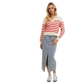 Preppy in Stripes - Cropped Collared Sweater