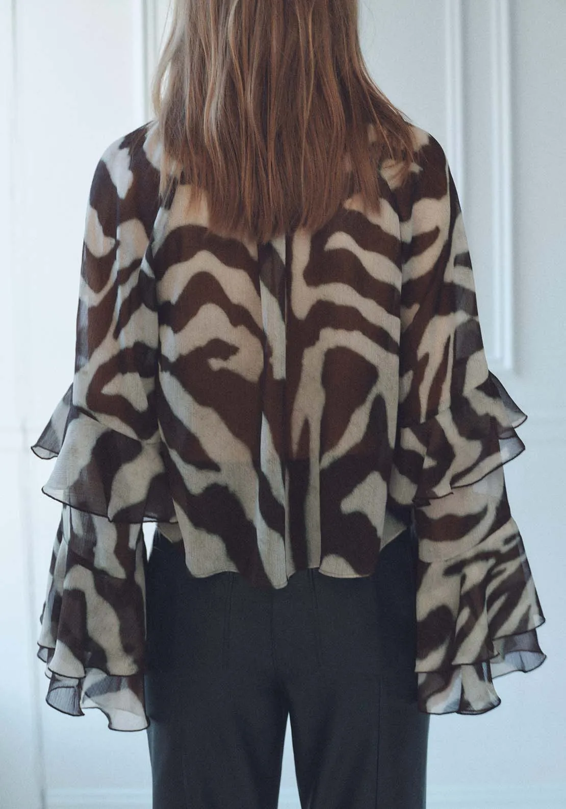 Printed blouse with flared sleeves - Brown