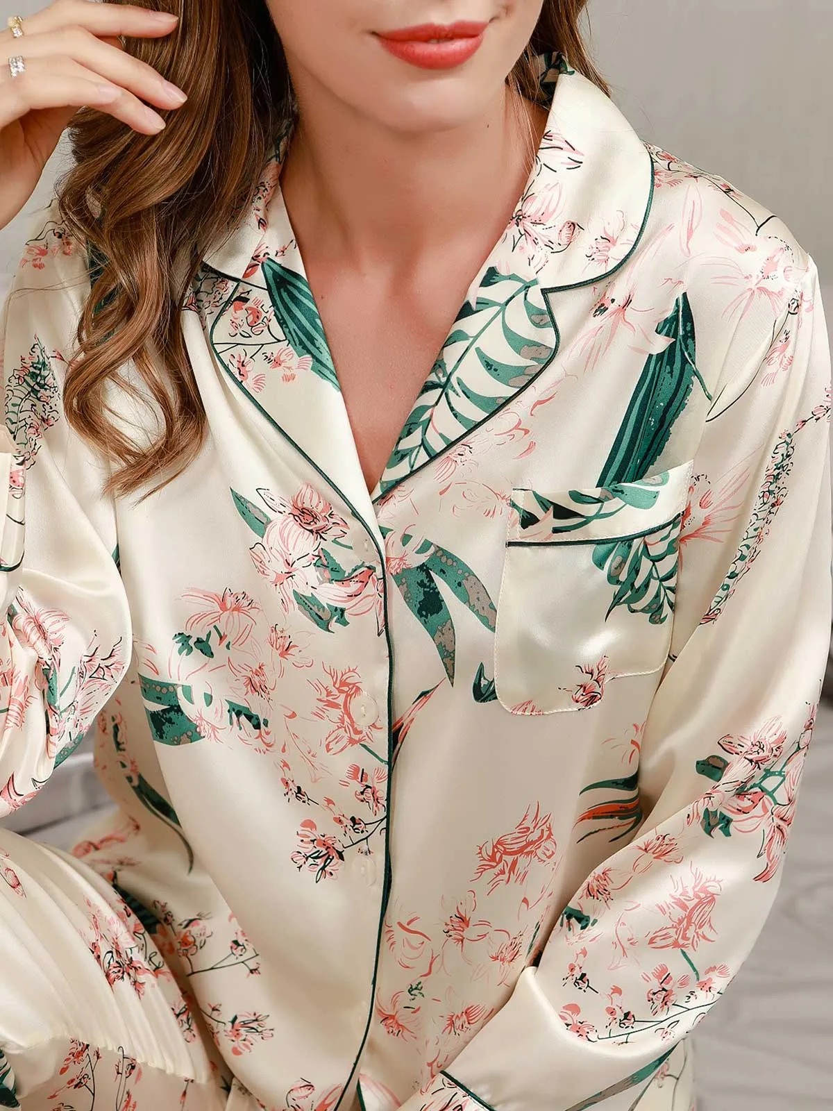 Printed Luxurious Pure Silk Pajamas Set 2Pcs