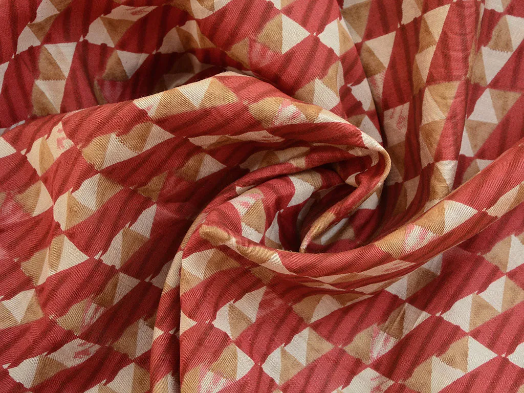 Red & Cream Geometric Premium Modal Chanderi Silk Fabric