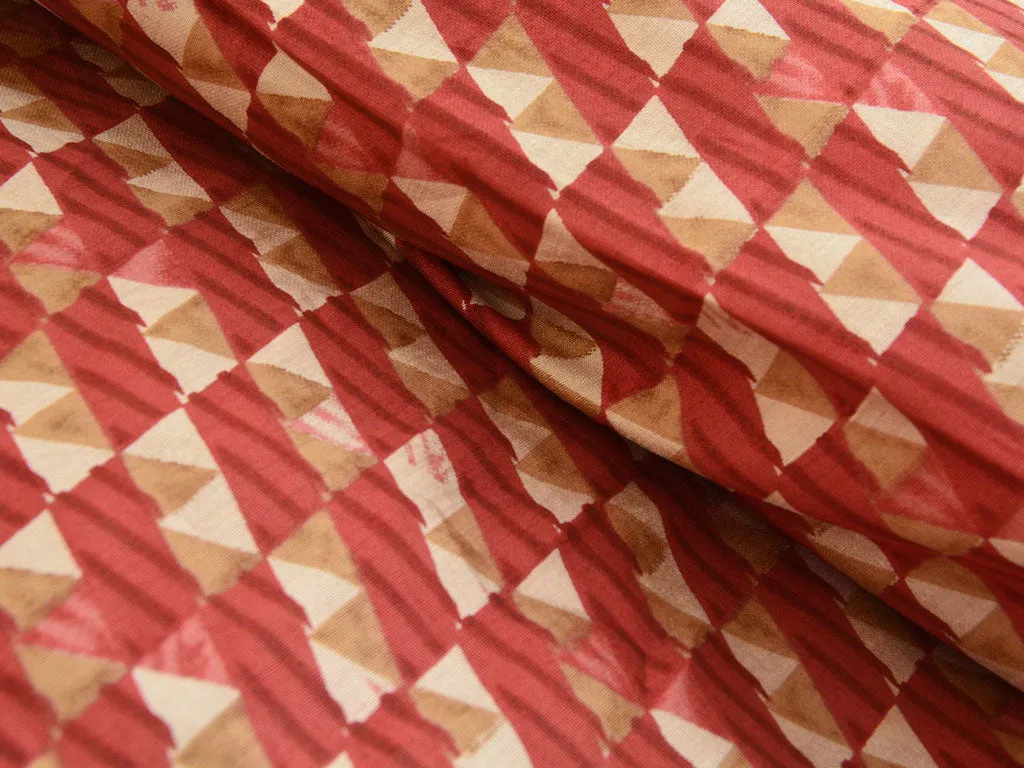 Red & Cream Geometric Premium Modal Chanderi Silk Fabric