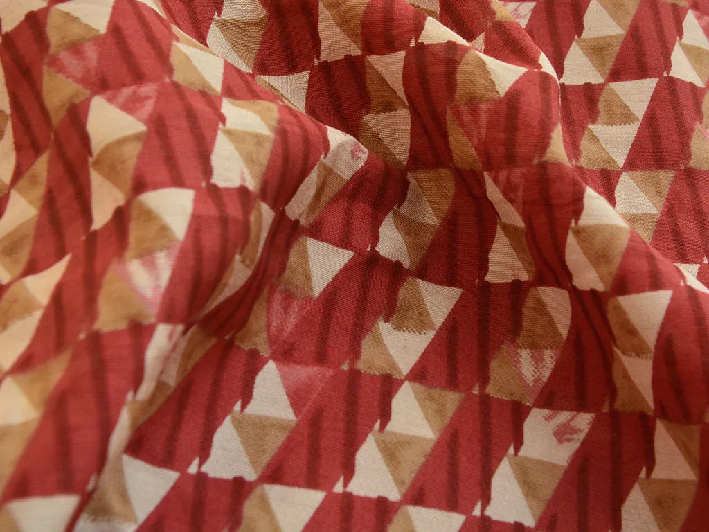 Red & Cream Geometric Premium Modal Chanderi Silk Fabric