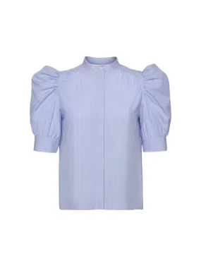 Ruched Puff Sleeve Shirt - Chambray Blue