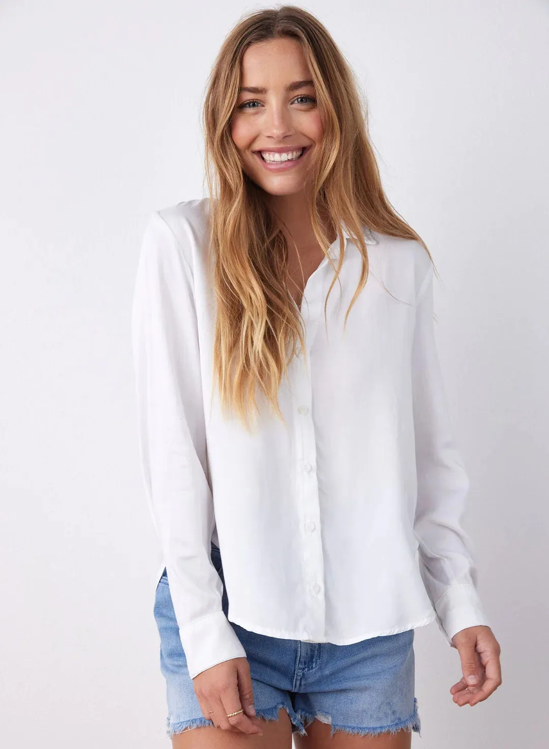 Satin Flowy Button Down - White