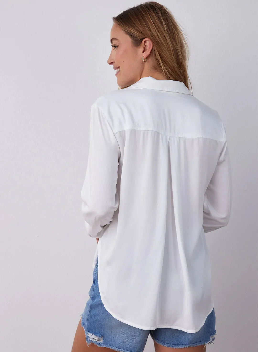 Satin Flowy Button Down - White