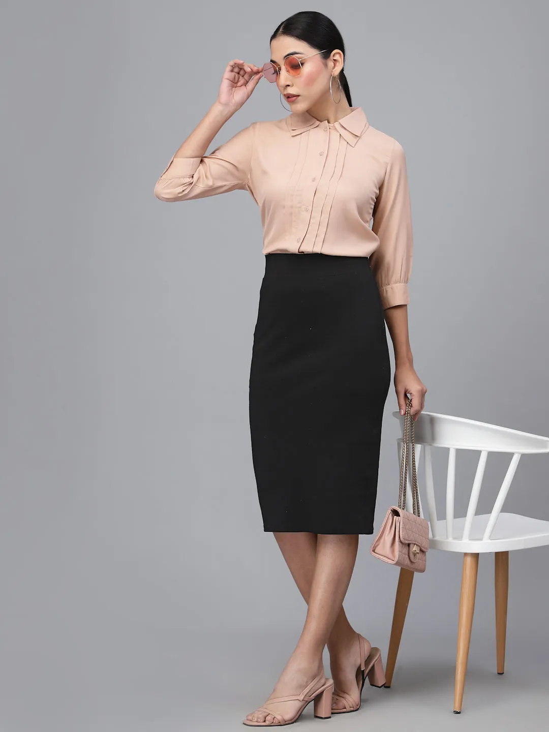 Style Quotient Women Nude-Coloured Smart Formal Shirt