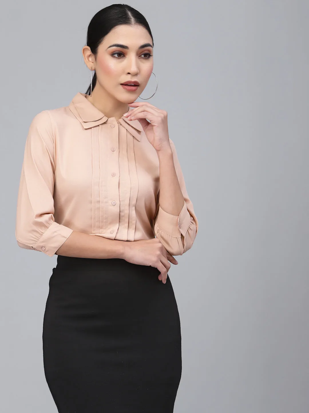 Style Quotient Women Nude-Coloured Smart Formal Shirt