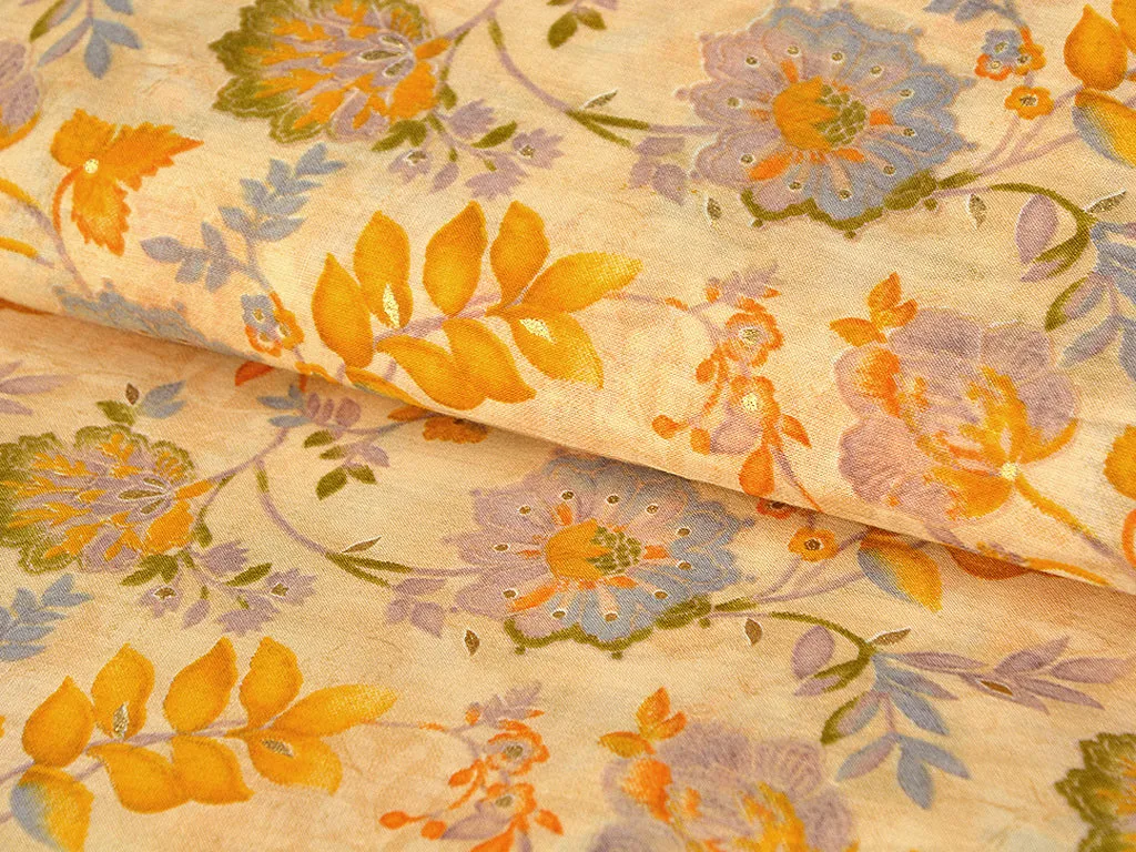 Sun Flower Yellow Floral Pure Mul Mul Cotton Fabric