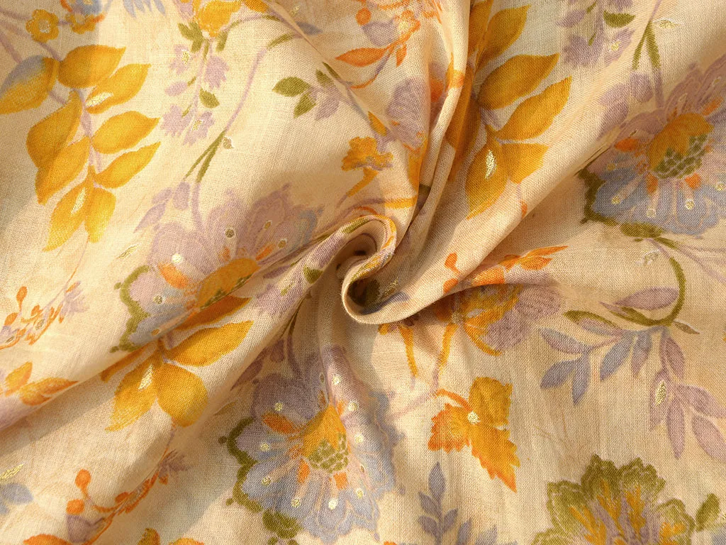 Sun Flower Yellow Floral Pure Mul Mul Cotton Fabric