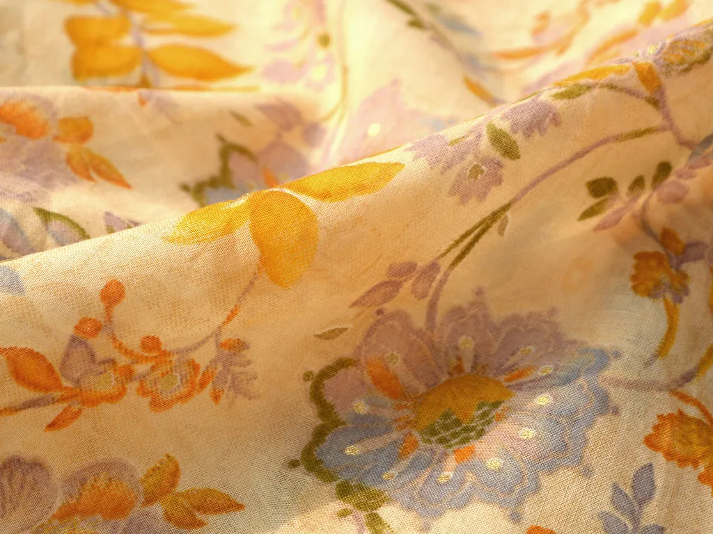 Sun Flower Yellow Floral Pure Mul Mul Cotton Fabric