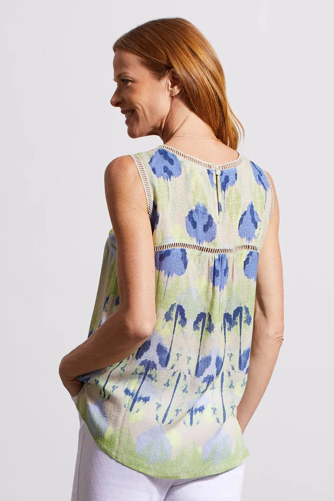 Tribal | Printed Sleeveless Blouse with Ladder Tape Details | Women's