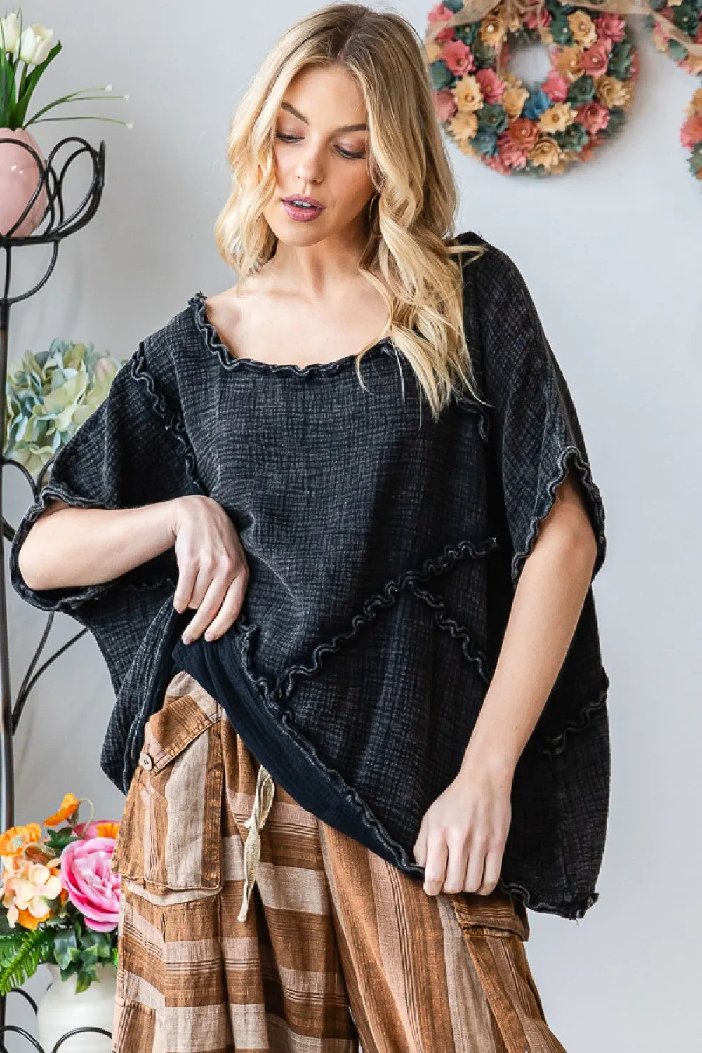 Washed Double Gauze Oversized Woven Top