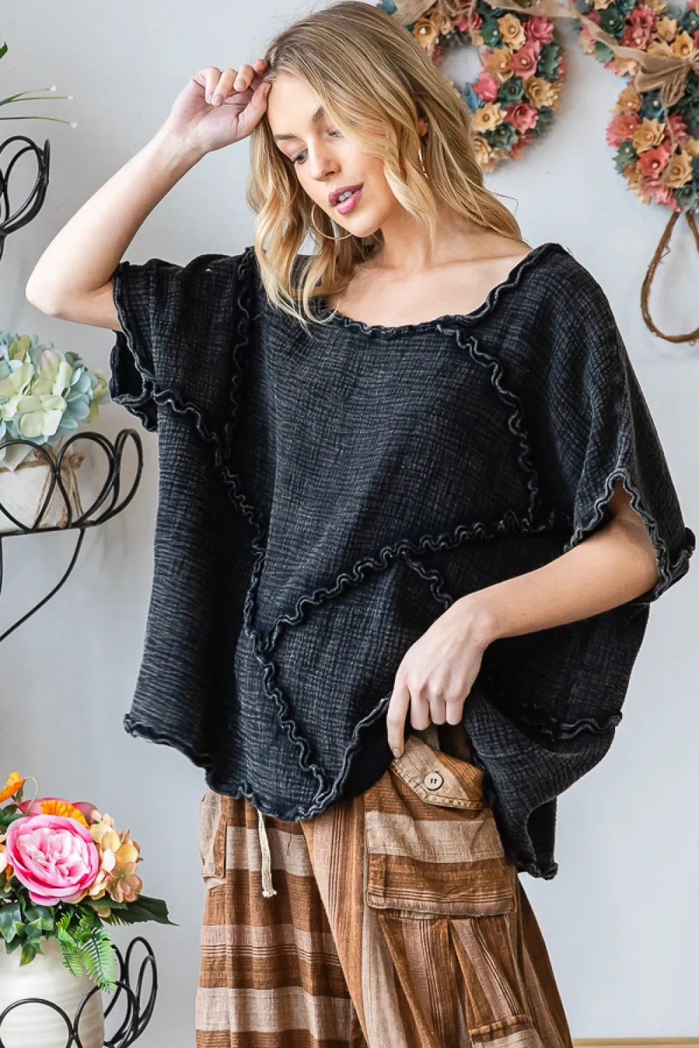 Washed Double Gauze Oversized Woven Top