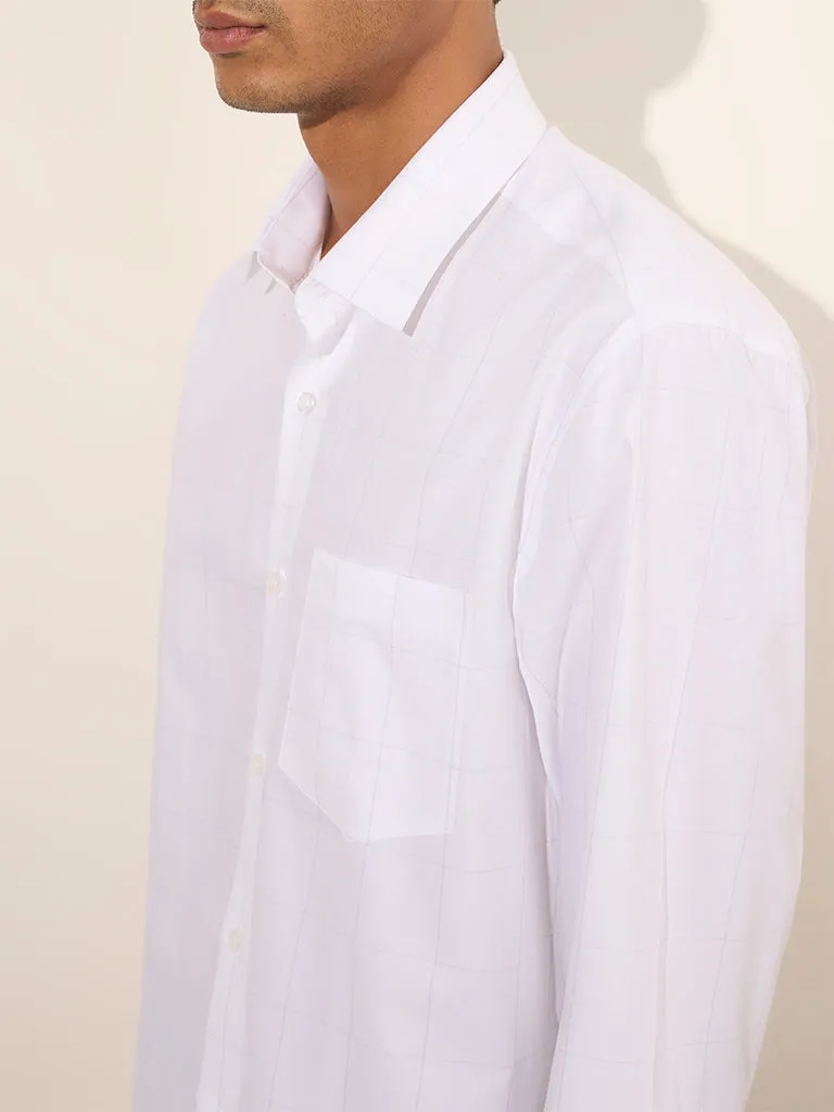 WES Formals White Checks Design Relaxed-Fit Cotton Shirt