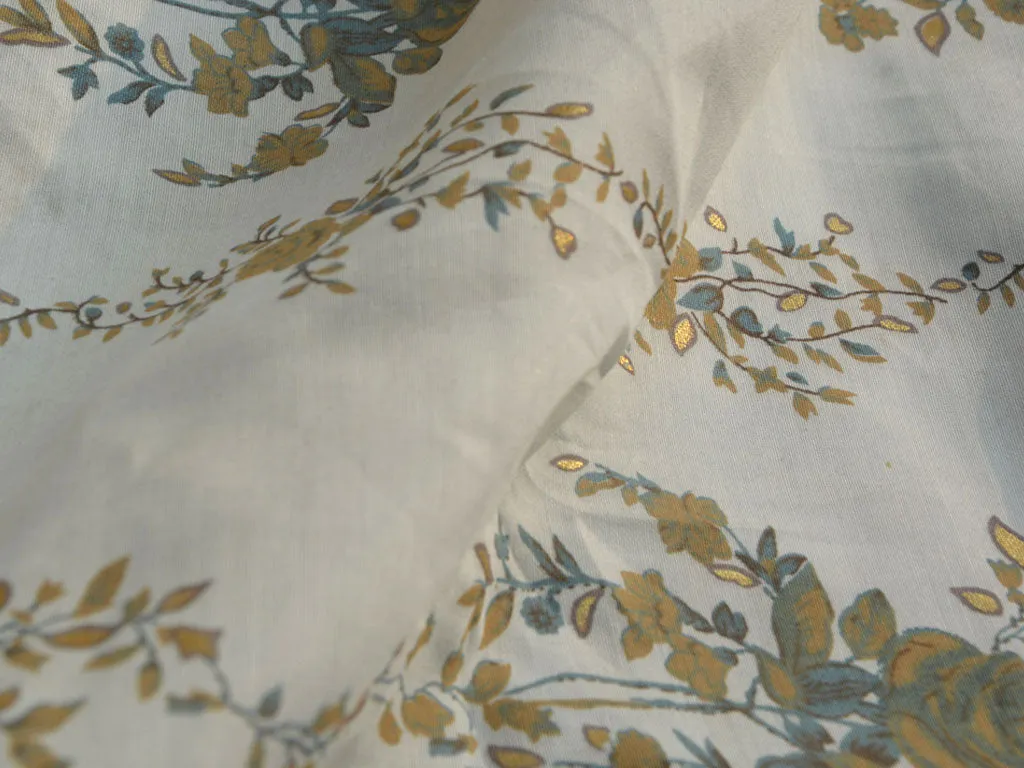 White & Cream Floral Motifs Premium Modal Chanderi Silk Fabric