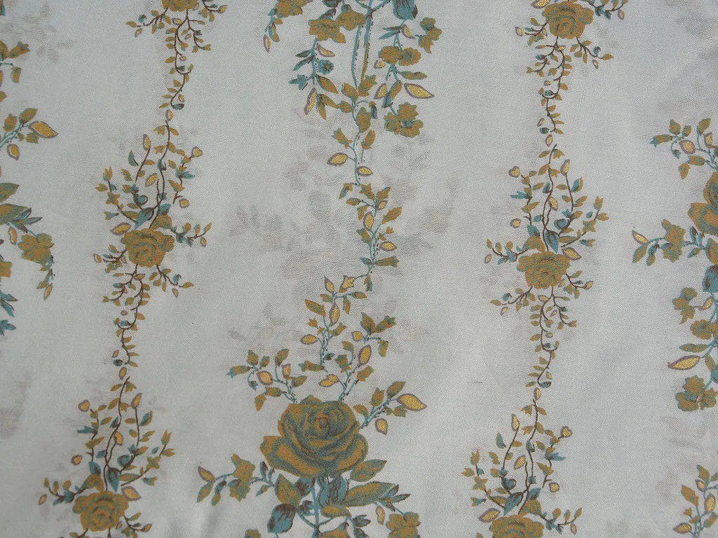 White & Cream Floral Motifs Premium Modal Chanderi Silk Fabric