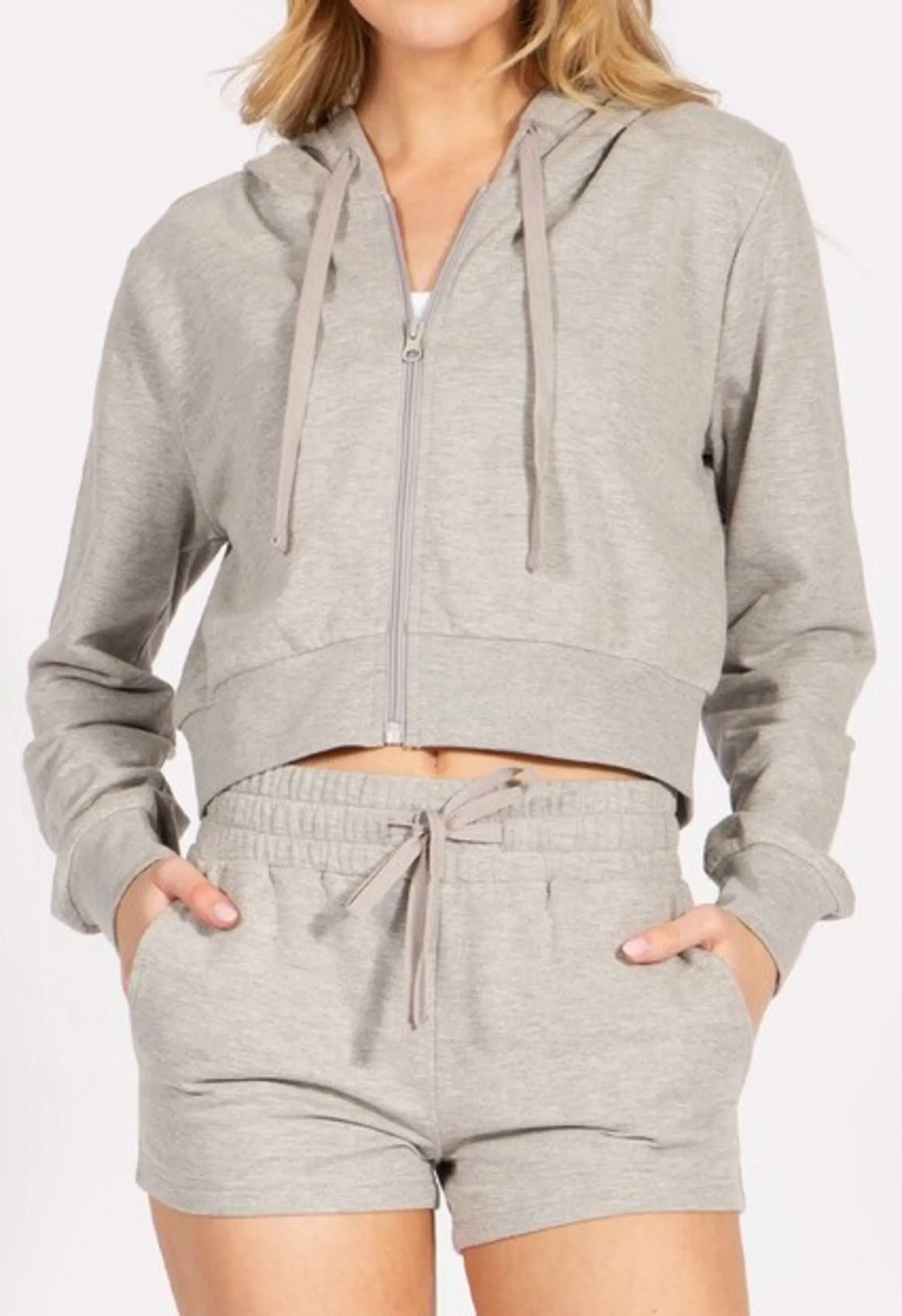 Women's Cropped Zip Up French Terry Hooded Jacket