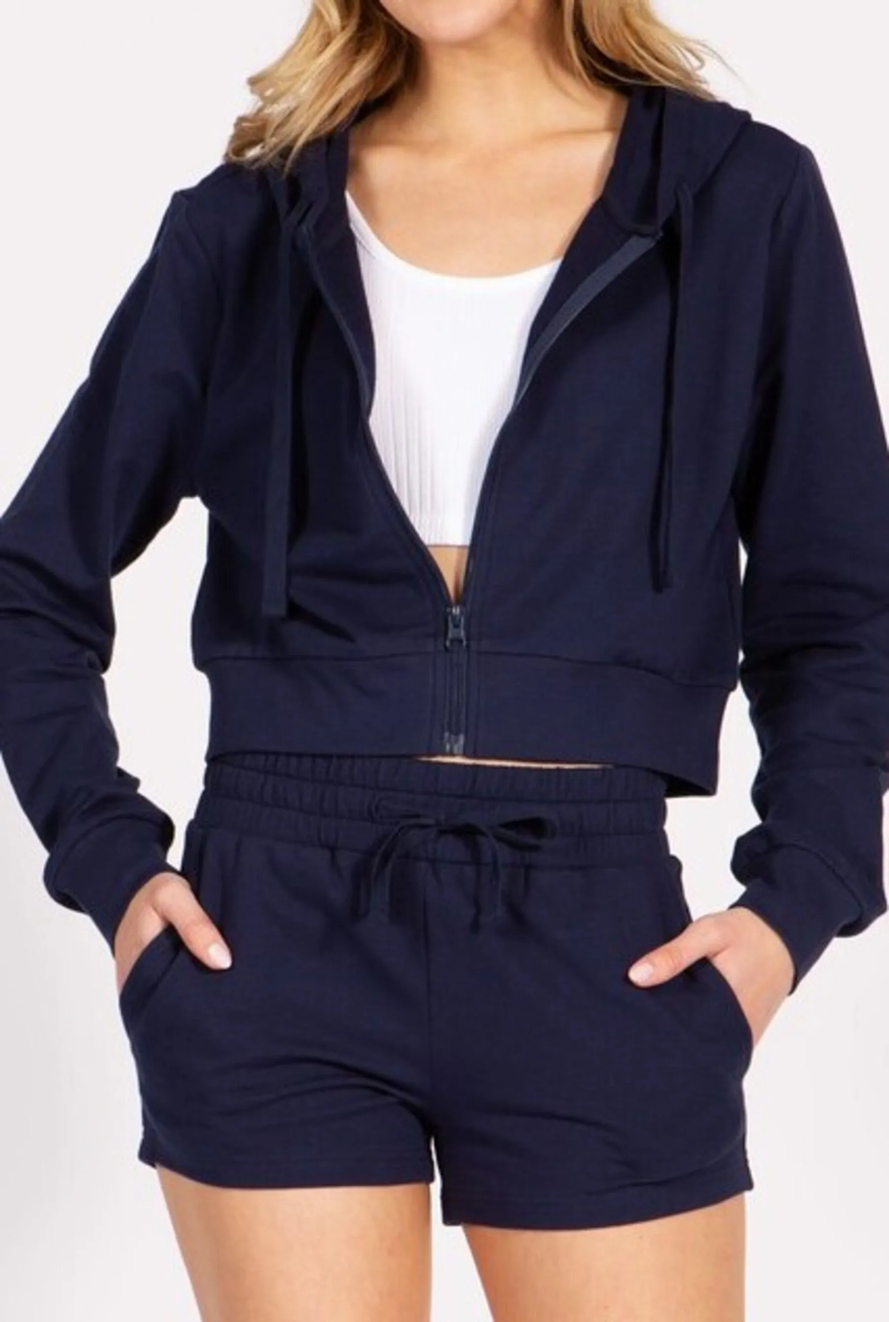 Women's Cropped Zip Up French Terry Hooded Jacket