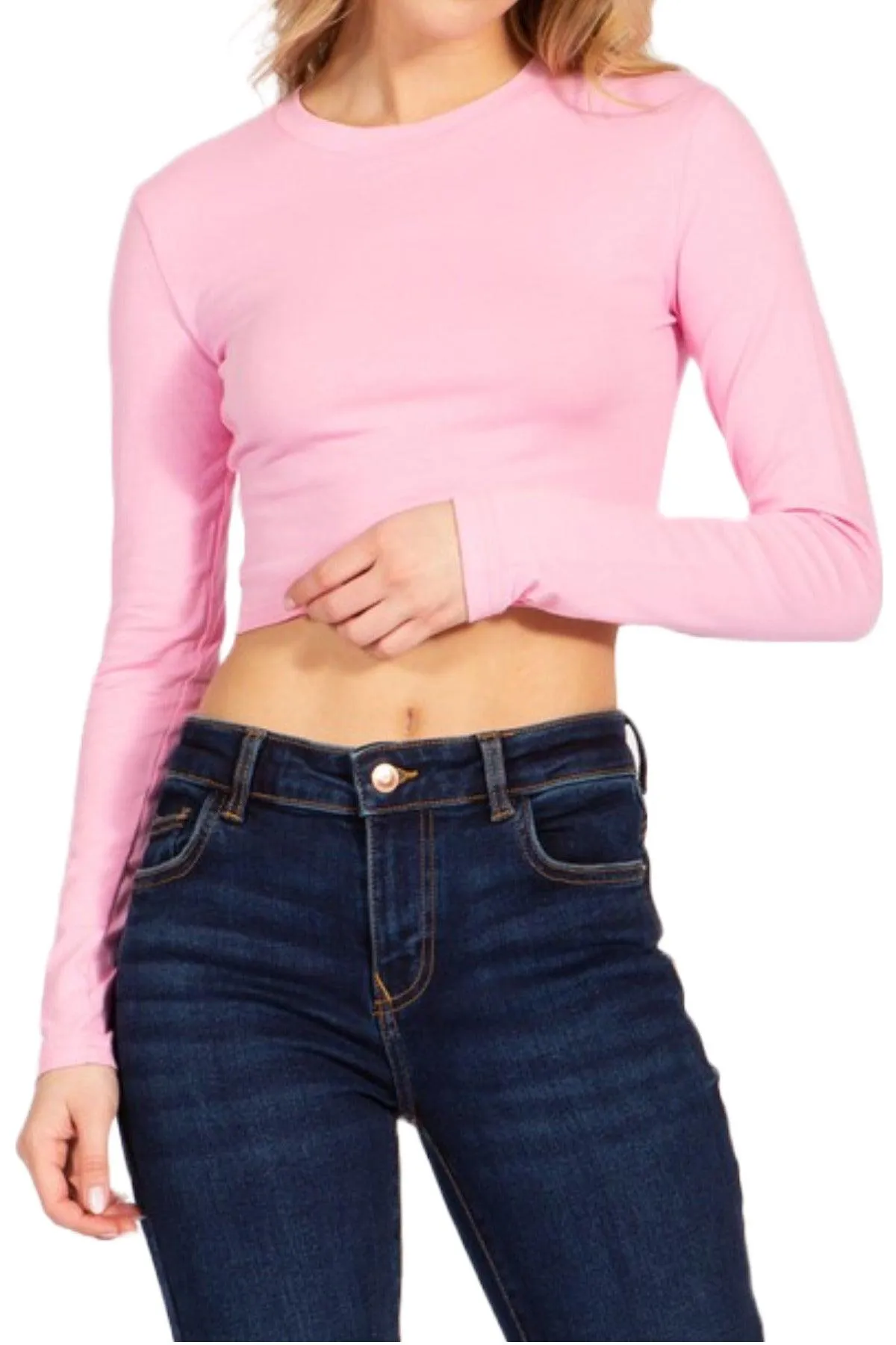 Women's Round Neck Long Sleeve Crop T-Shirt