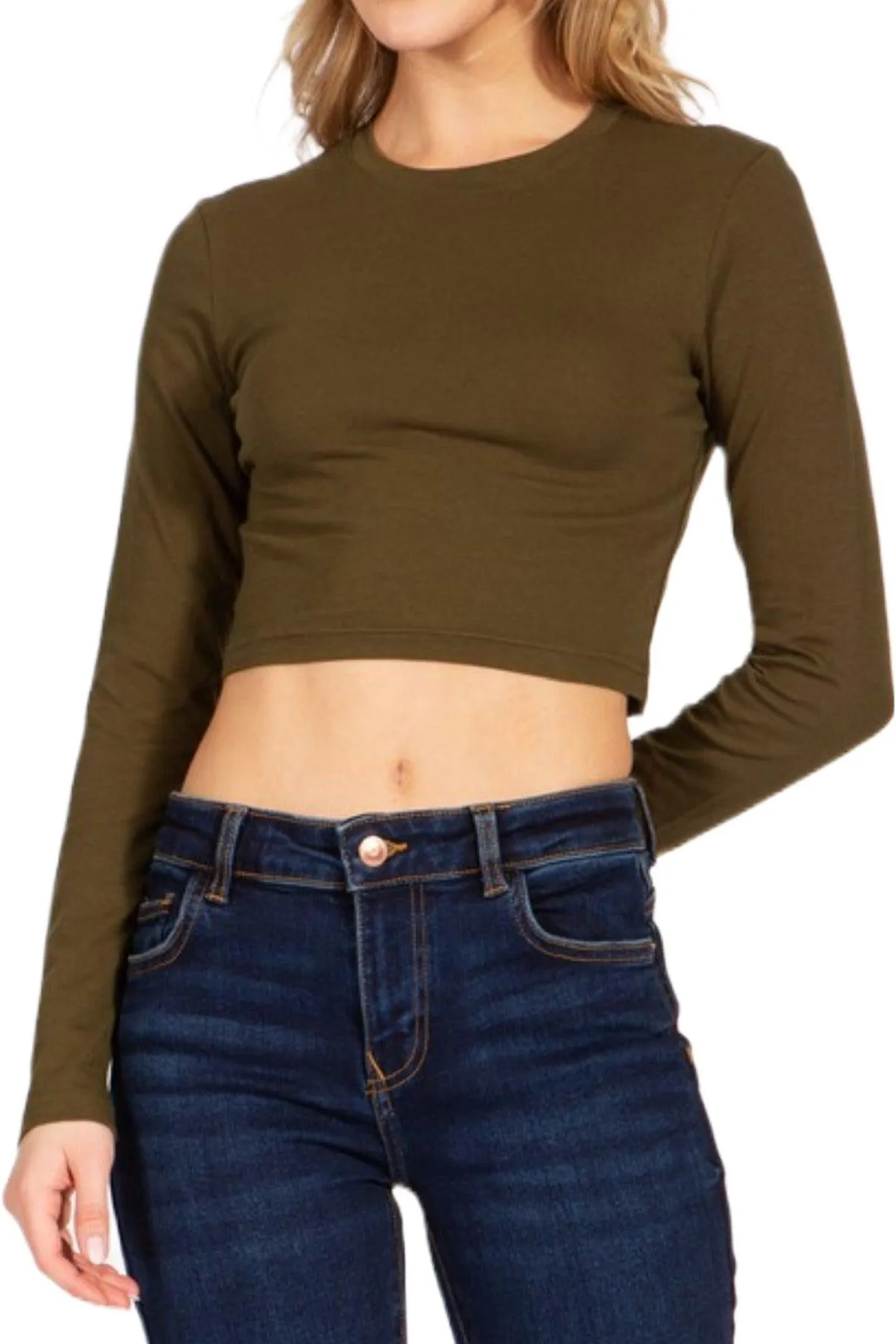 Women's Round Neck Long Sleeve Crop T-Shirt