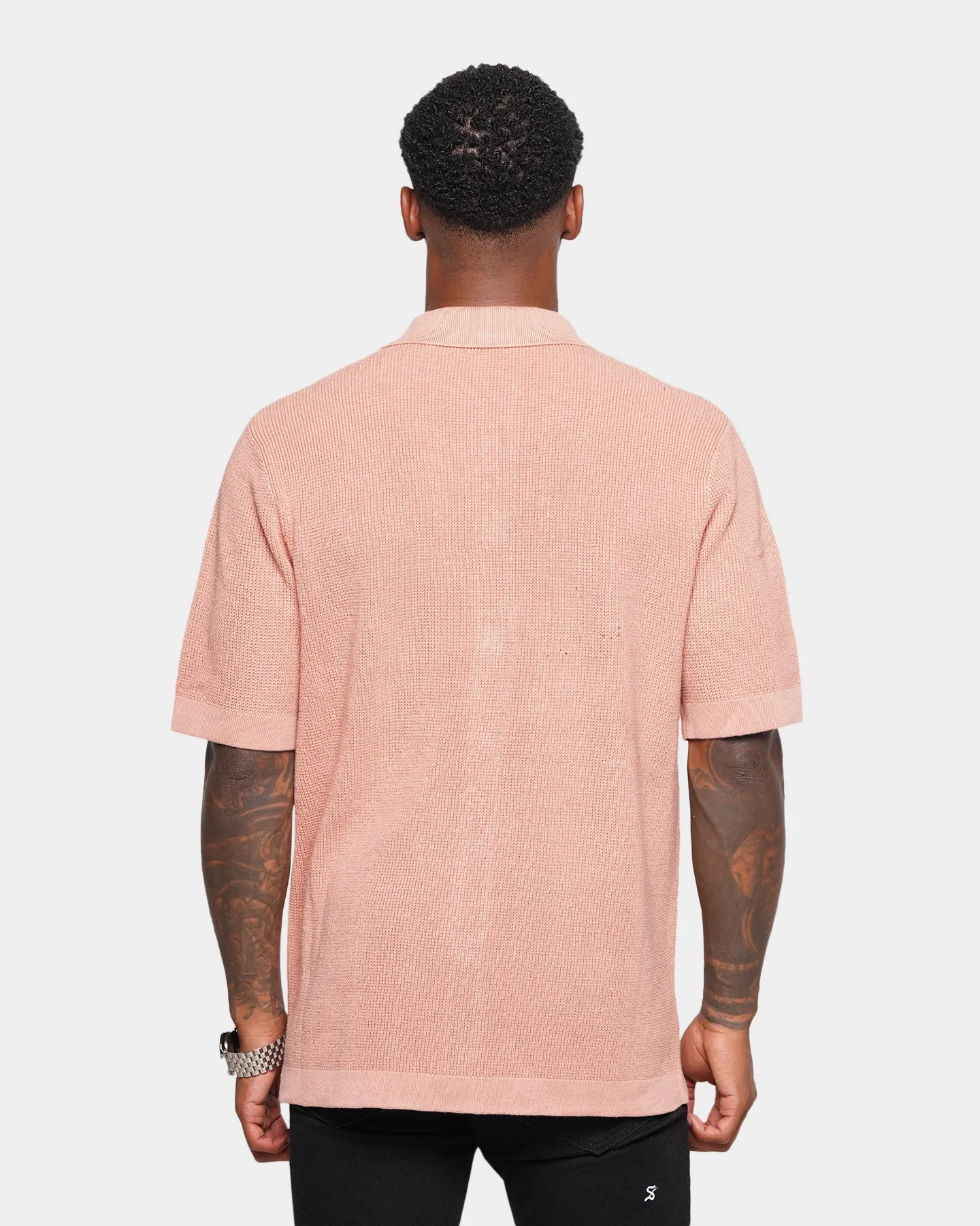 XXIII Zyair Knit Rib Button Up T-Shirt Dusty Pink