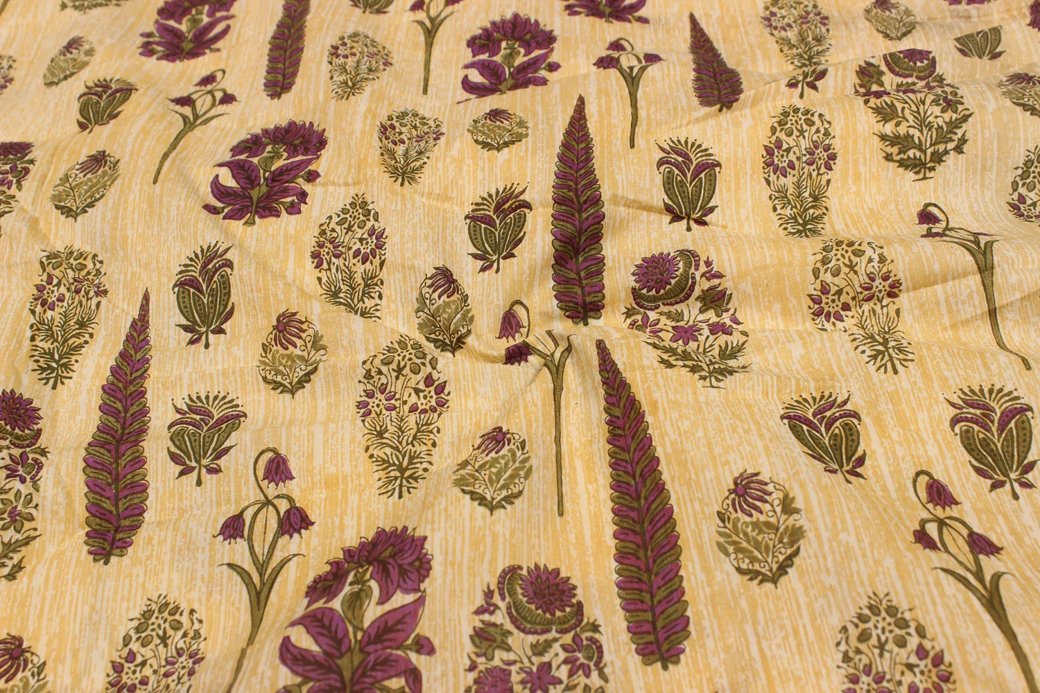 Yellow Printed Cotton Cambric Fabric