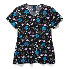 Zoe Chloe Performance V-Neck Print Scrub Top - Be Pawsome